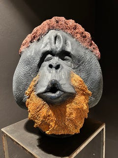 Kissing Chimpanzee, Ceramic Centerpiece, Handmade Design in Italy, 2021