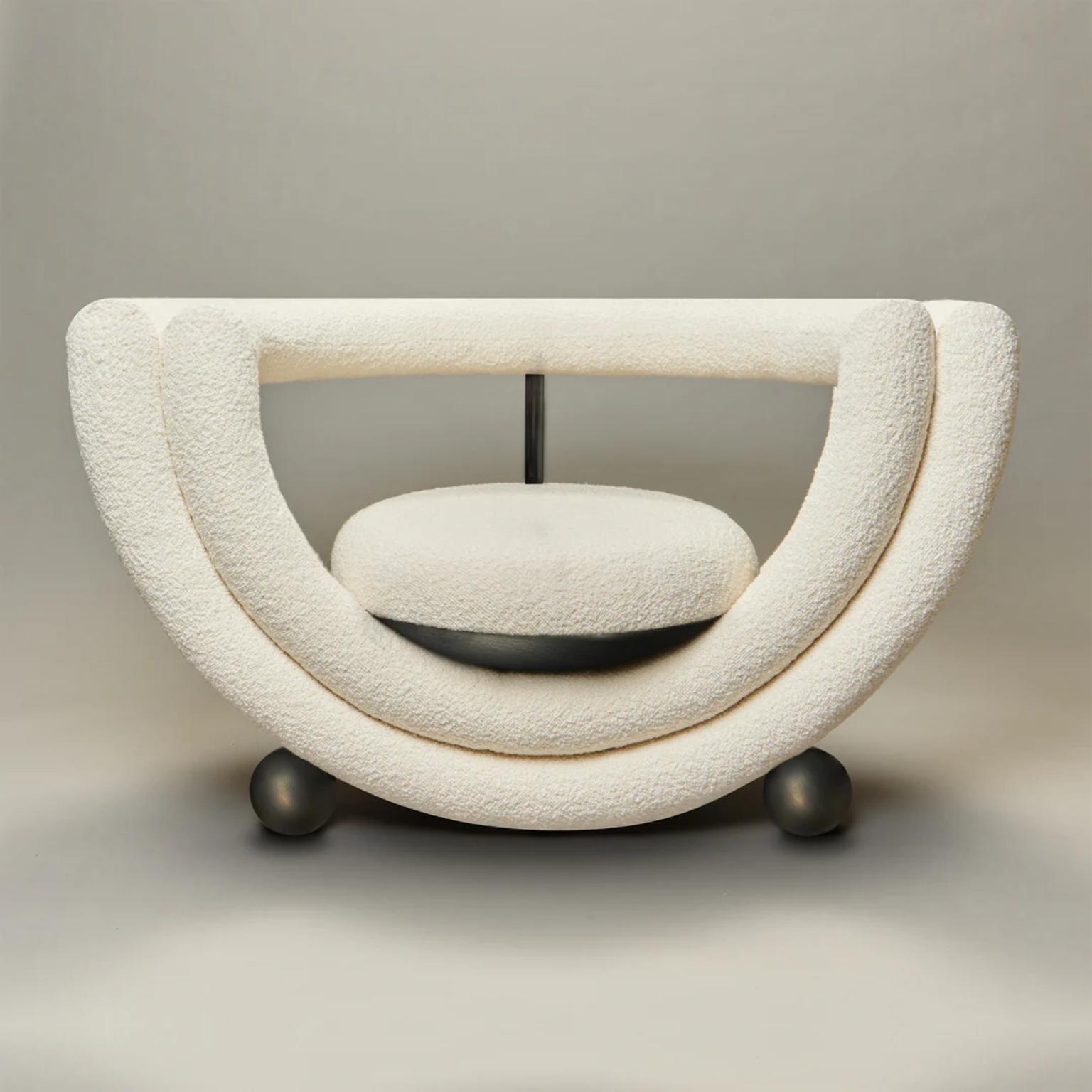 Kissing Cream Bouclé Armchair by Bohinc Studio
Dimensions: D 78 x W 127 x H 71 cm. 
Materials: Bronze color-coated steel frame, foam, and boucle.

Available in bouclé or mohair fabrics. Available in different color options. Please contact us.