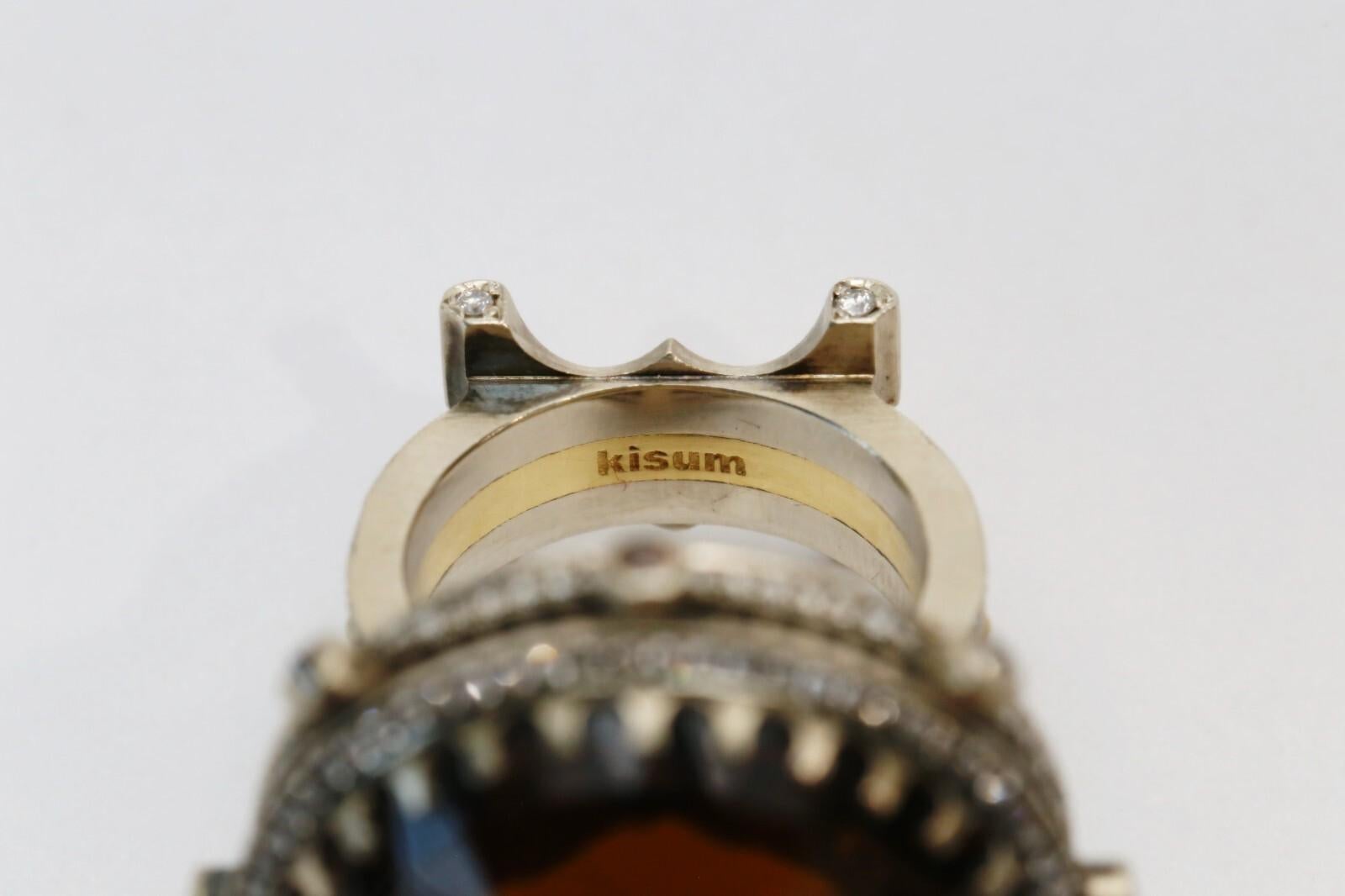 KISUM 14k White & Yellow Gold Large Smoky Quartz Diamond Ring, Size 8 - 32.9g im Angebot 1