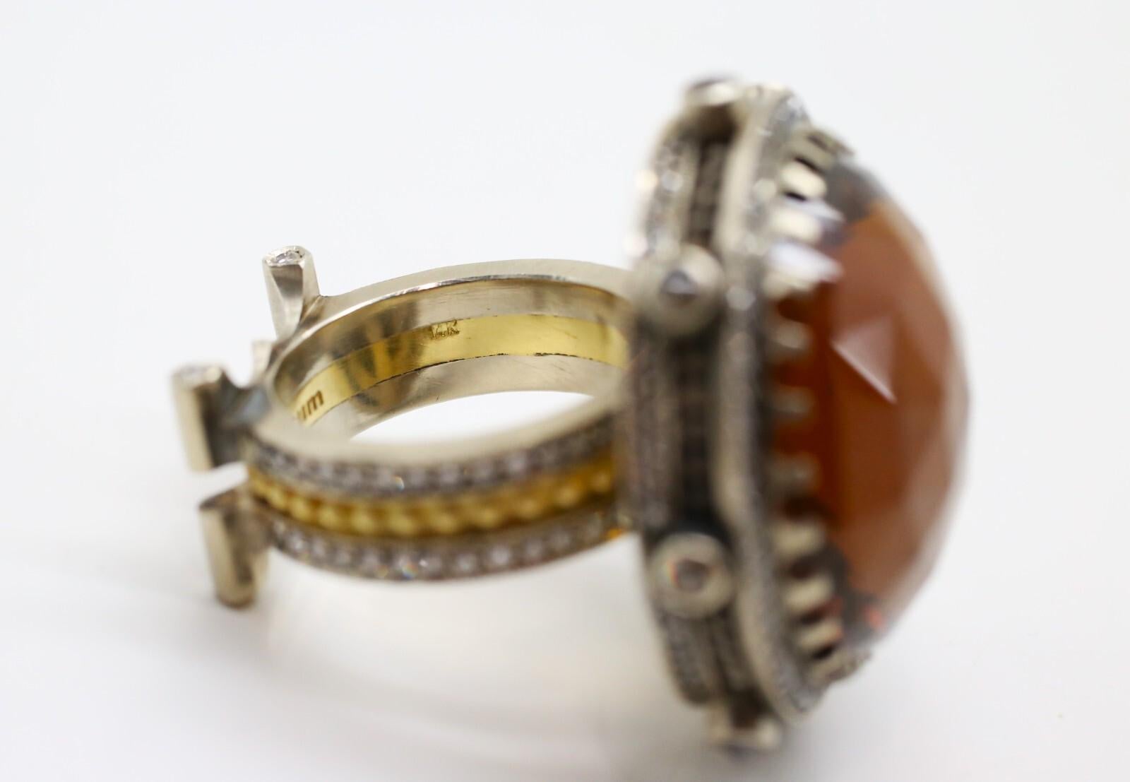 KISUM 14k White & Yellow Gold Large Smoky Quartz Diamond Ring, Size 8 - 32.9g im Angebot 2