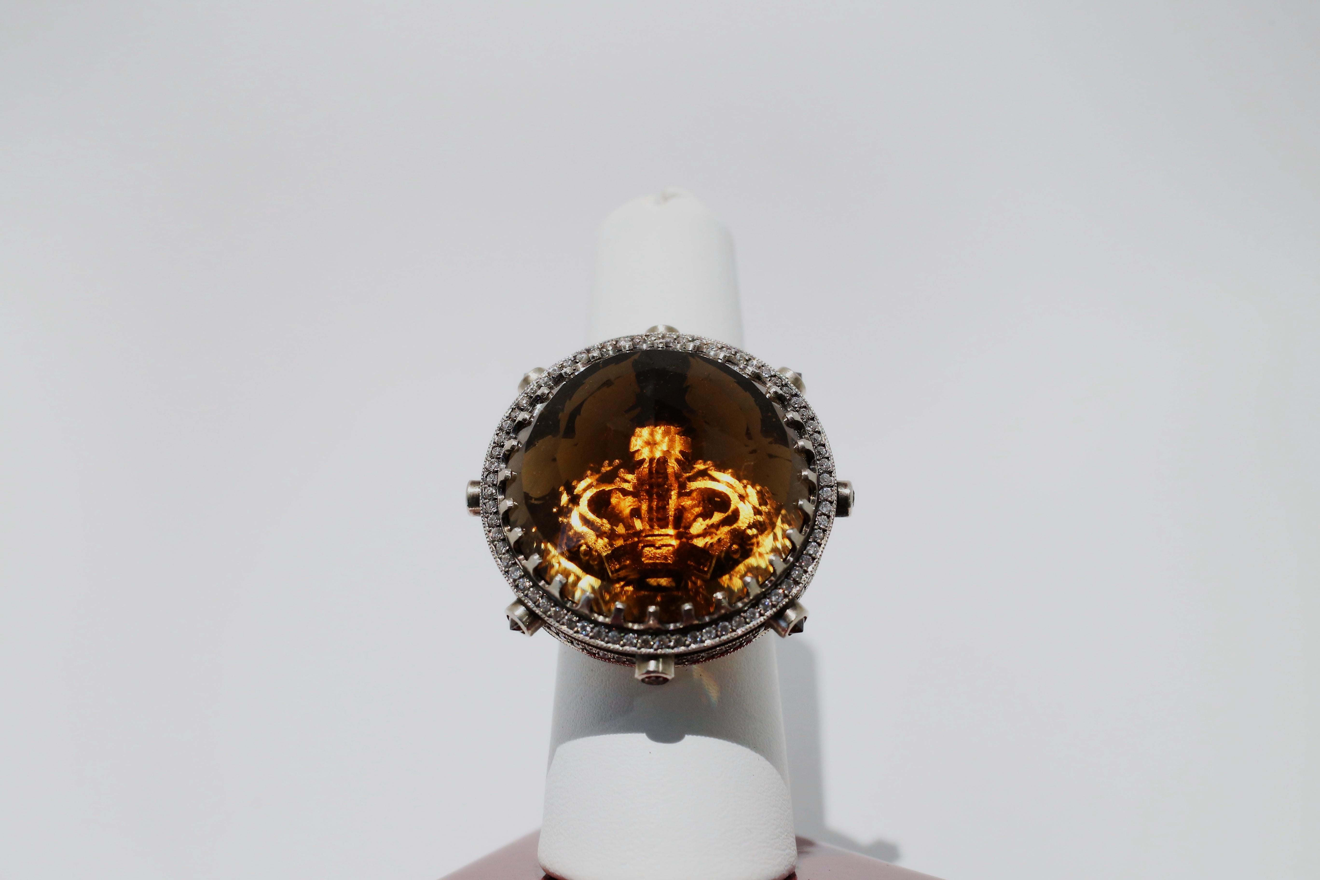 KISUM 14k White & Yellow Gold Large Smoky Quartz Diamond Ring, Size 8 - 32.9g im Angebot 3