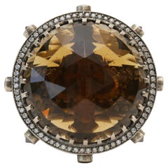 KISUM 14k White & Yellow Gold Large Smoky Quartz Diamond Ring, Size 8 - 32.9g