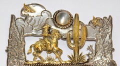 Kit Carson - Vintage  Épingle unique en son genre gravée à la main en argent sterling et or 18 carats