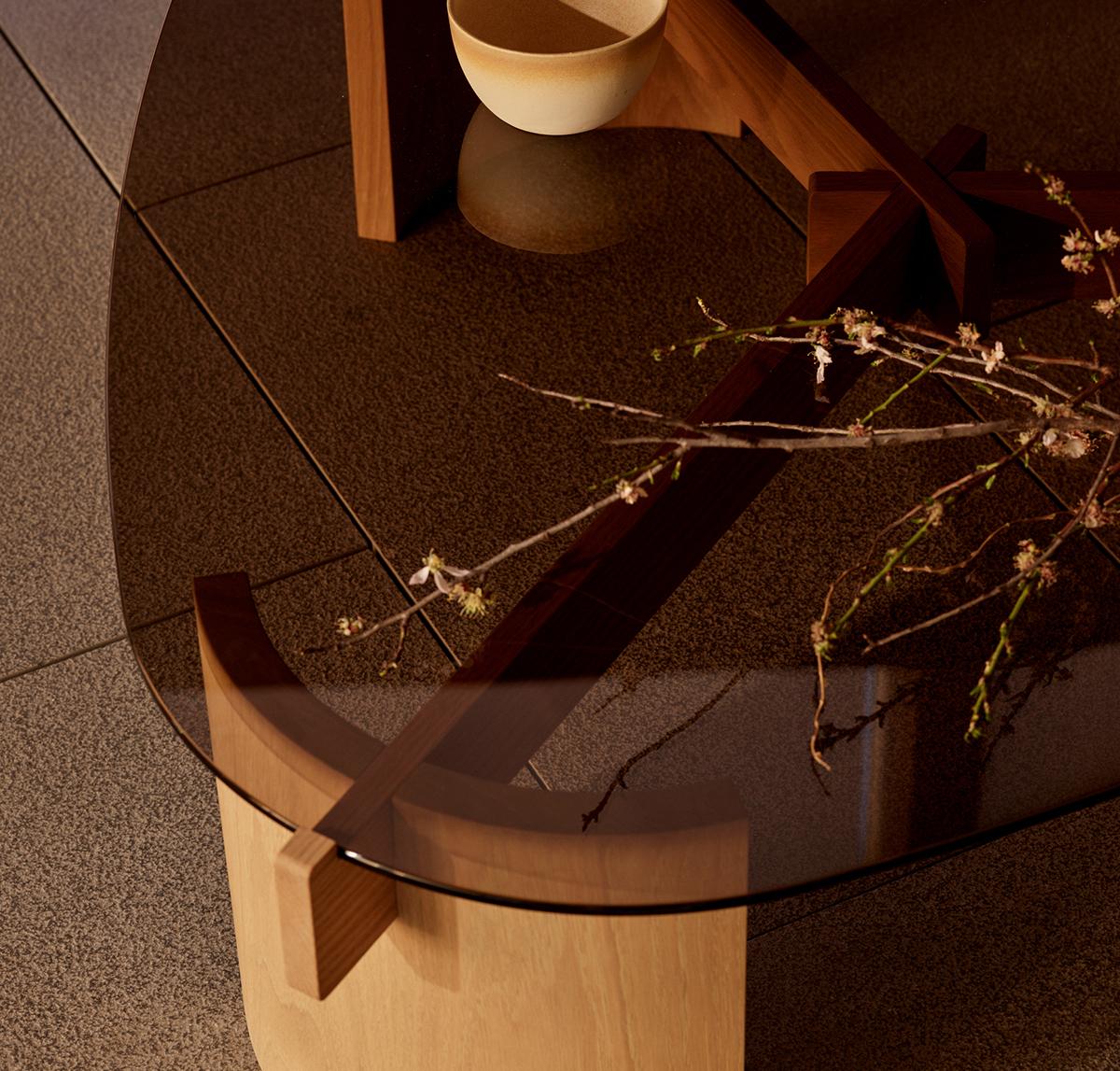 Japonisme KITA LIVING Table basse Flow Large - Bronze Glass en vente