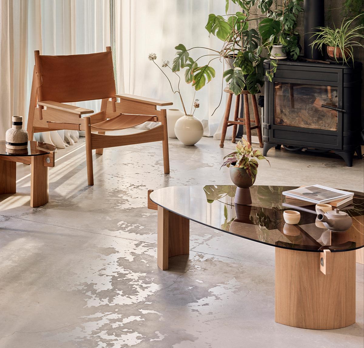 Asiatique KITA LIVING Table basse Flow Large - Bronze Glass en vente