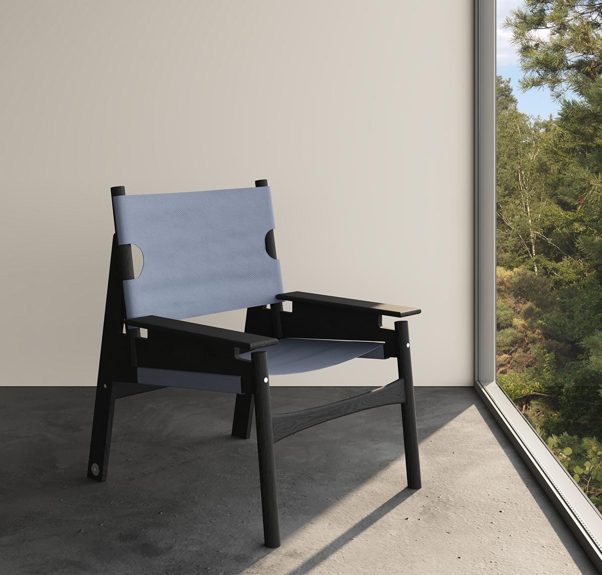 Japonisme KITA LIVING Frame Lounge Chair 2/3  Charcoal Black - Blue Dusk For Sale