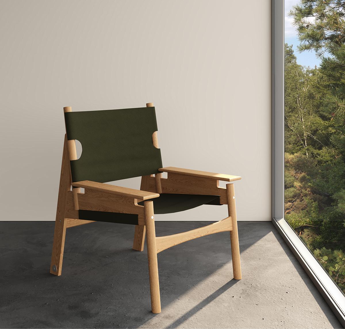 Japonisme KITA LIVING Frame Lounge Chair 2/3  Oak Honey - Dark Olive For Sale