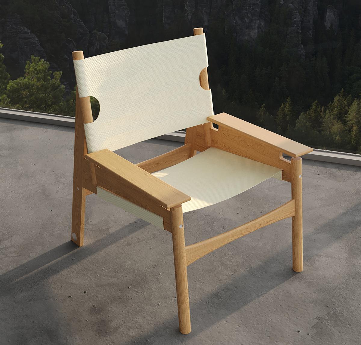 Japonisme KITA LIVING Frame Lounge Chair 2/3  Oak Honey - Papyrus White For Sale