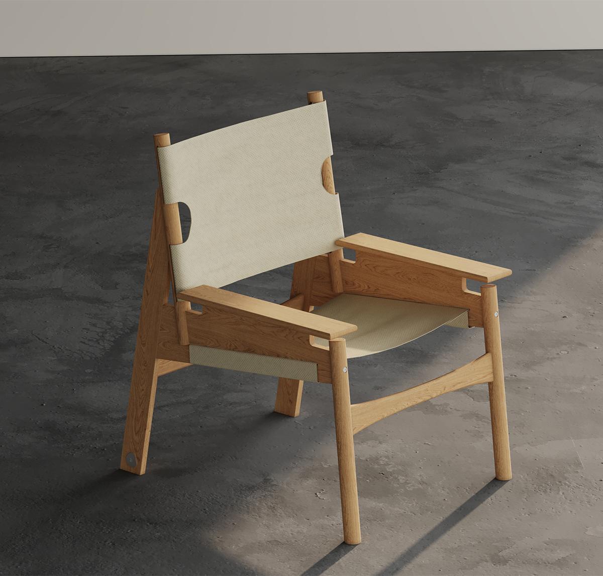 Turkish KITA LIVING Frame Lounge Chair 2/3  Oak Honey - Papyrus White For Sale