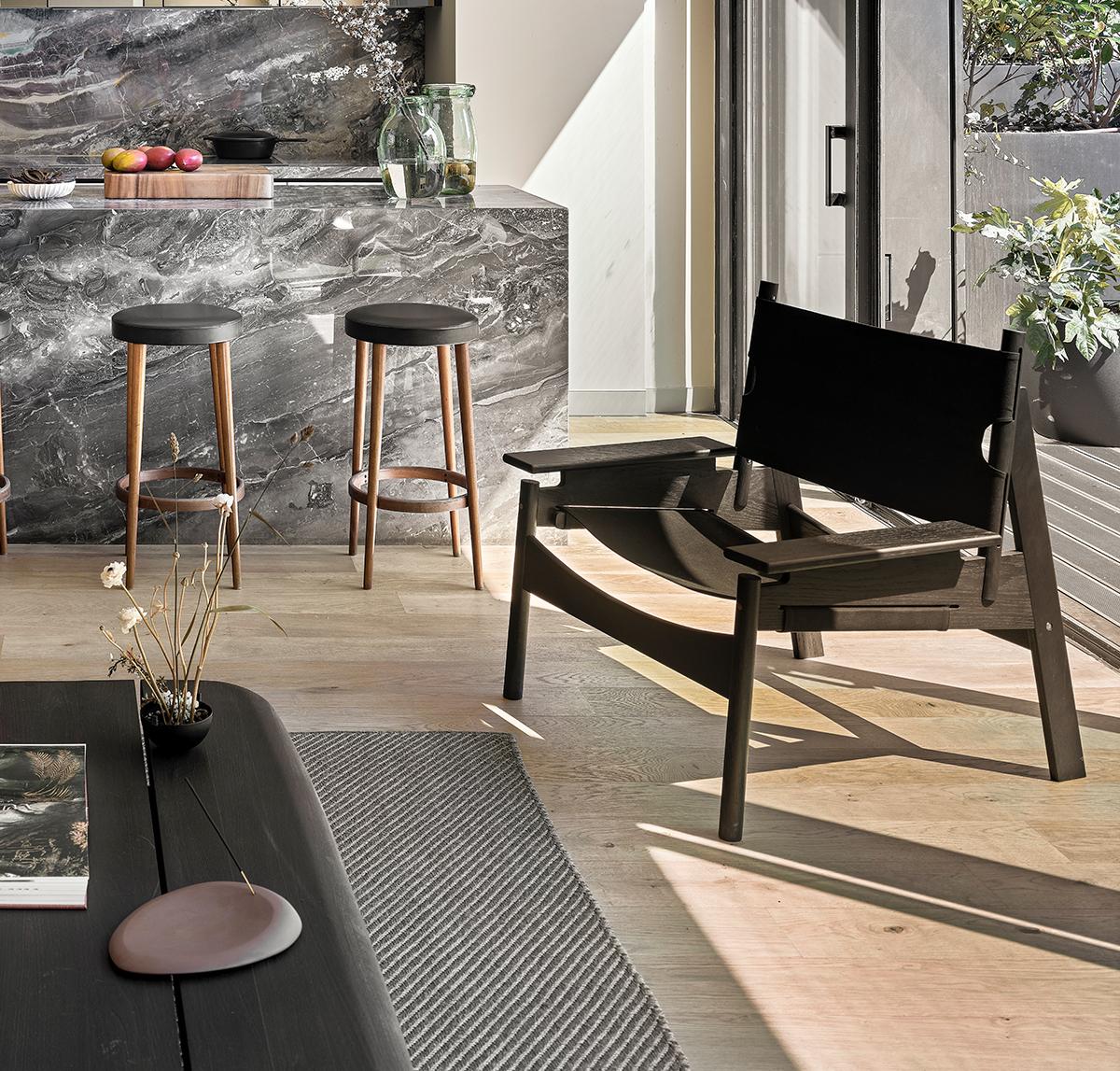 Veneer KITA LIVING Frame Lounge Chair - Charcoal Black For Sale