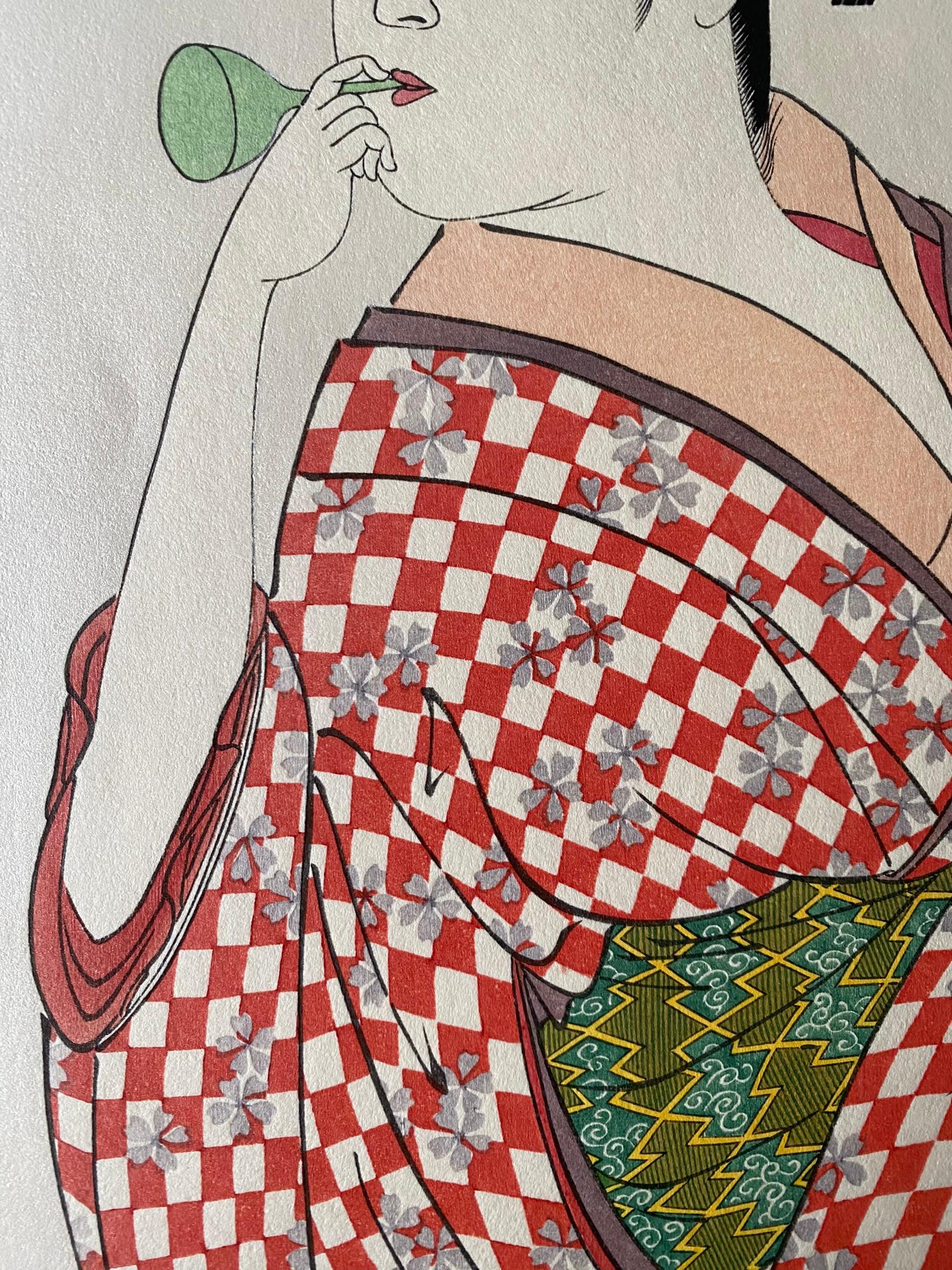 婦女人相十品Fujo Ninso-Autentico Woodblock print-Popen o Fuku Musume-Editore giapponese in vendita 7