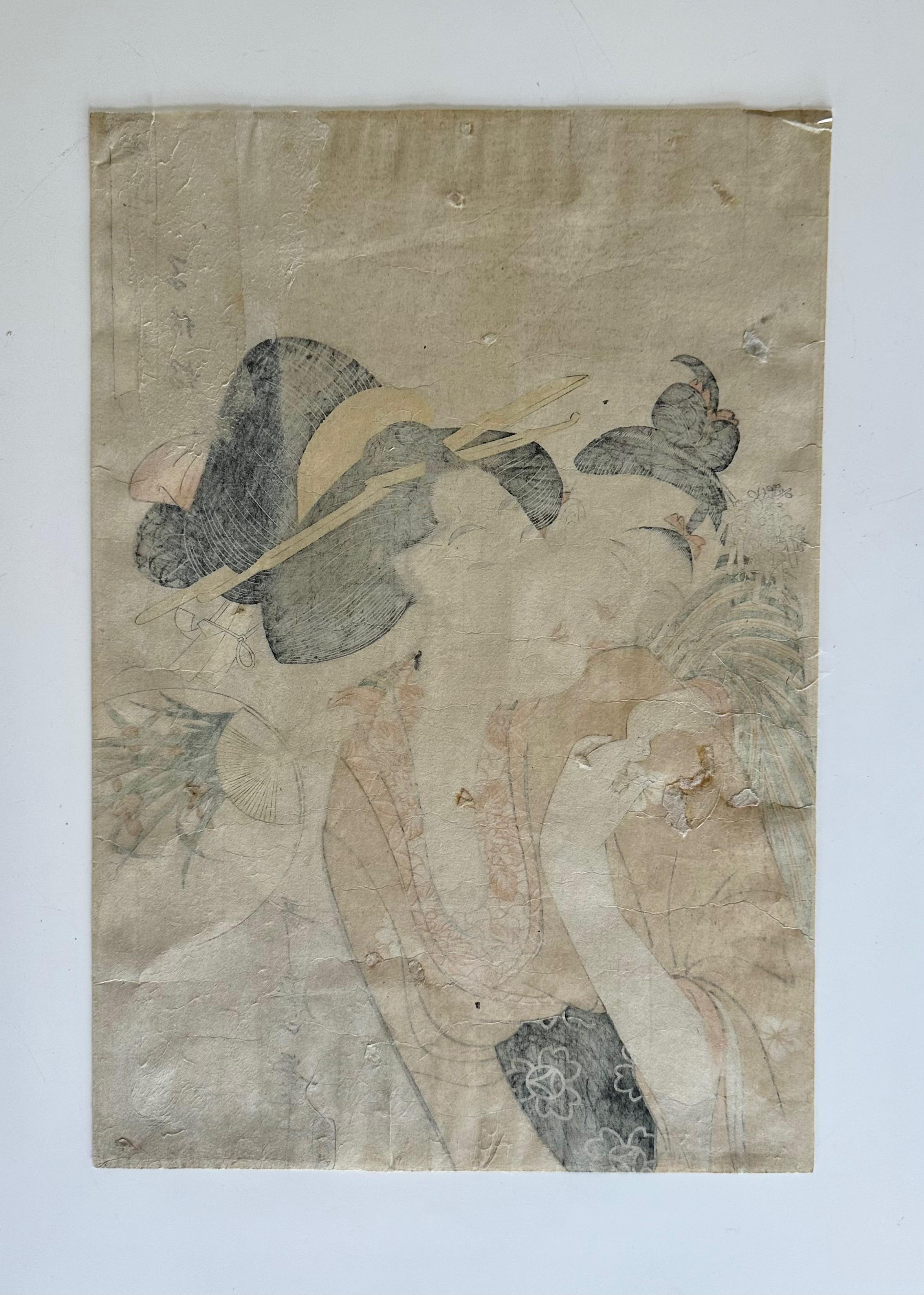Kitagawa Utamaro (1754-1806) Taco de madera original Periodo Edo en venta 8