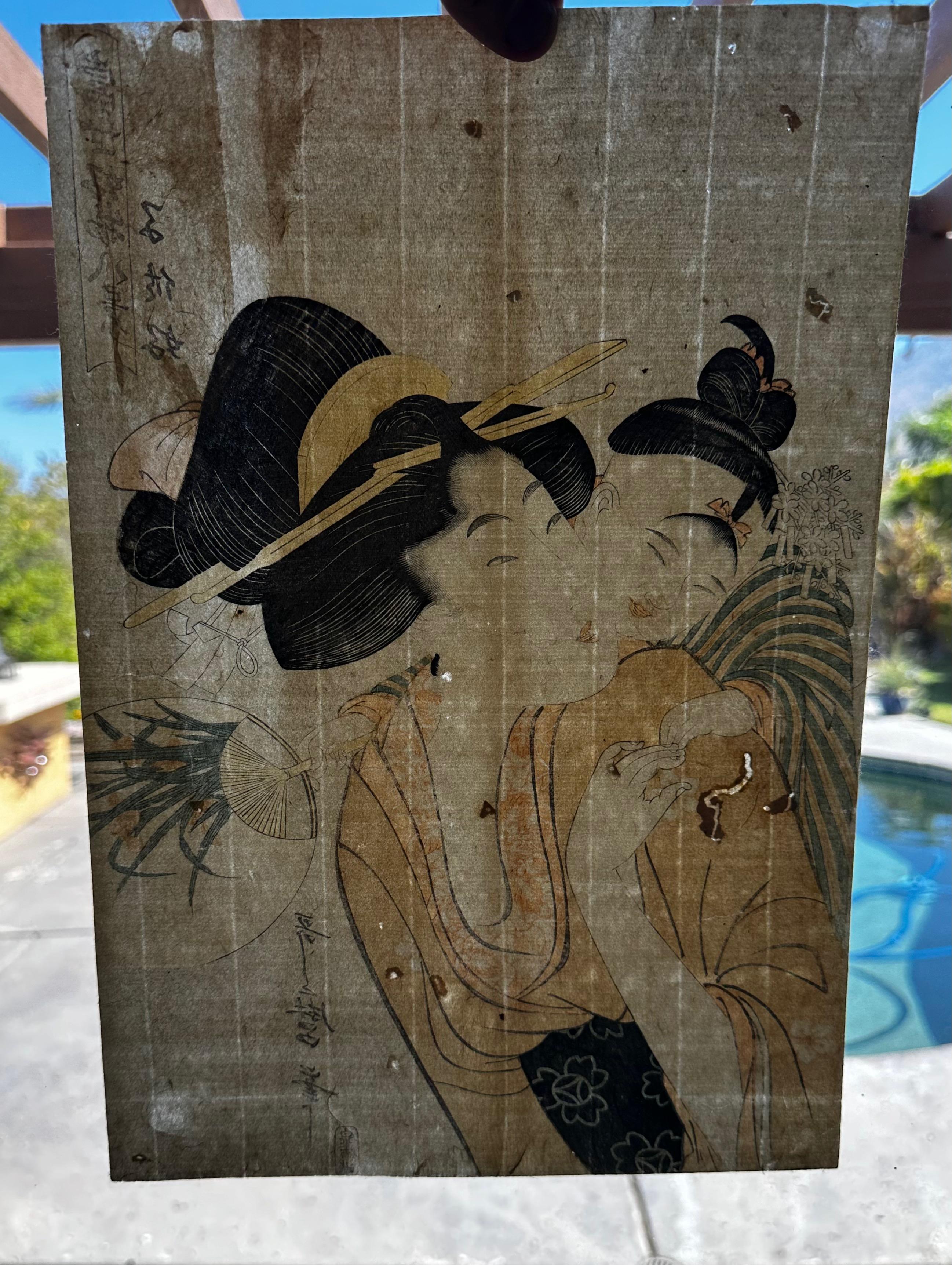 Kitagawa Utamaro (1754-1806) Taco de madera original Periodo Edo en venta 9