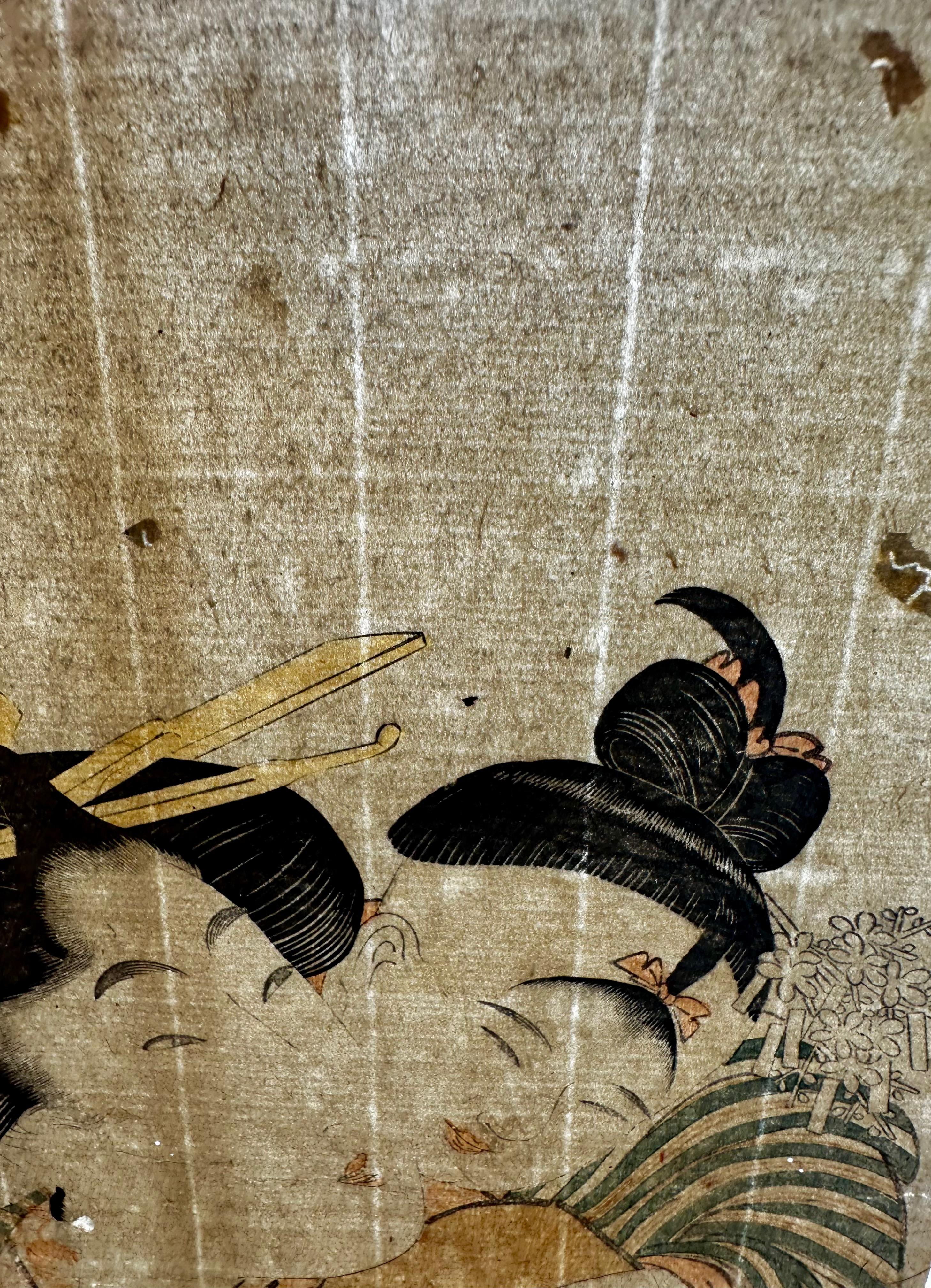 Kitagawa Utamaro (1754-1806) Taco de madera original Periodo Edo en venta 11