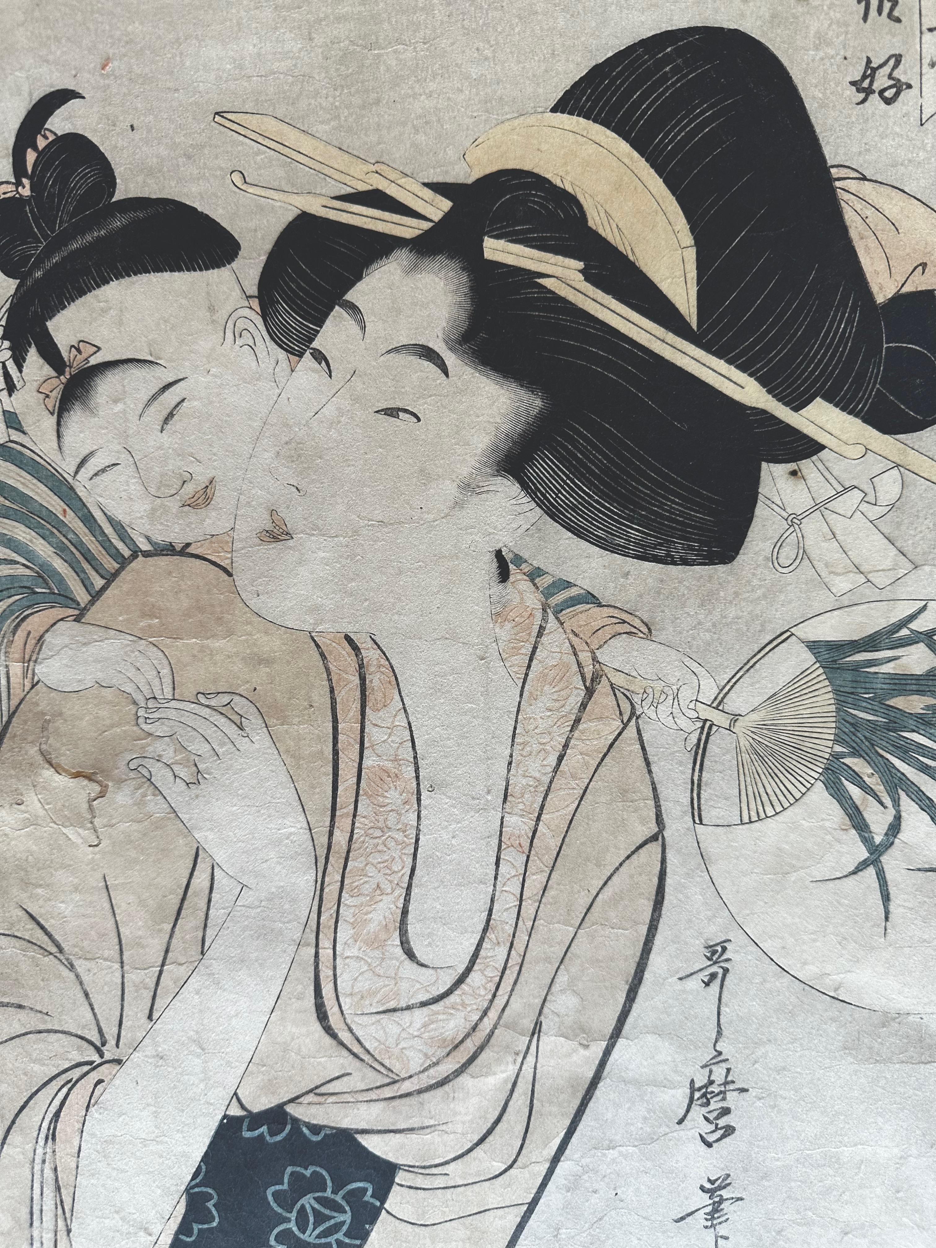 Kitagawa Utamaro (1754-1806) Taco de madera original Periodo Edo principios del siglo XIX en venta
