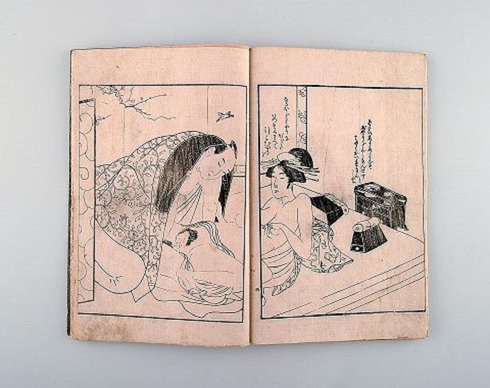 Kitagawa Utamaro II, Japanese Shunga Book with Erotic Woodcut Pictures In Good Condition In Copenhagen, DK