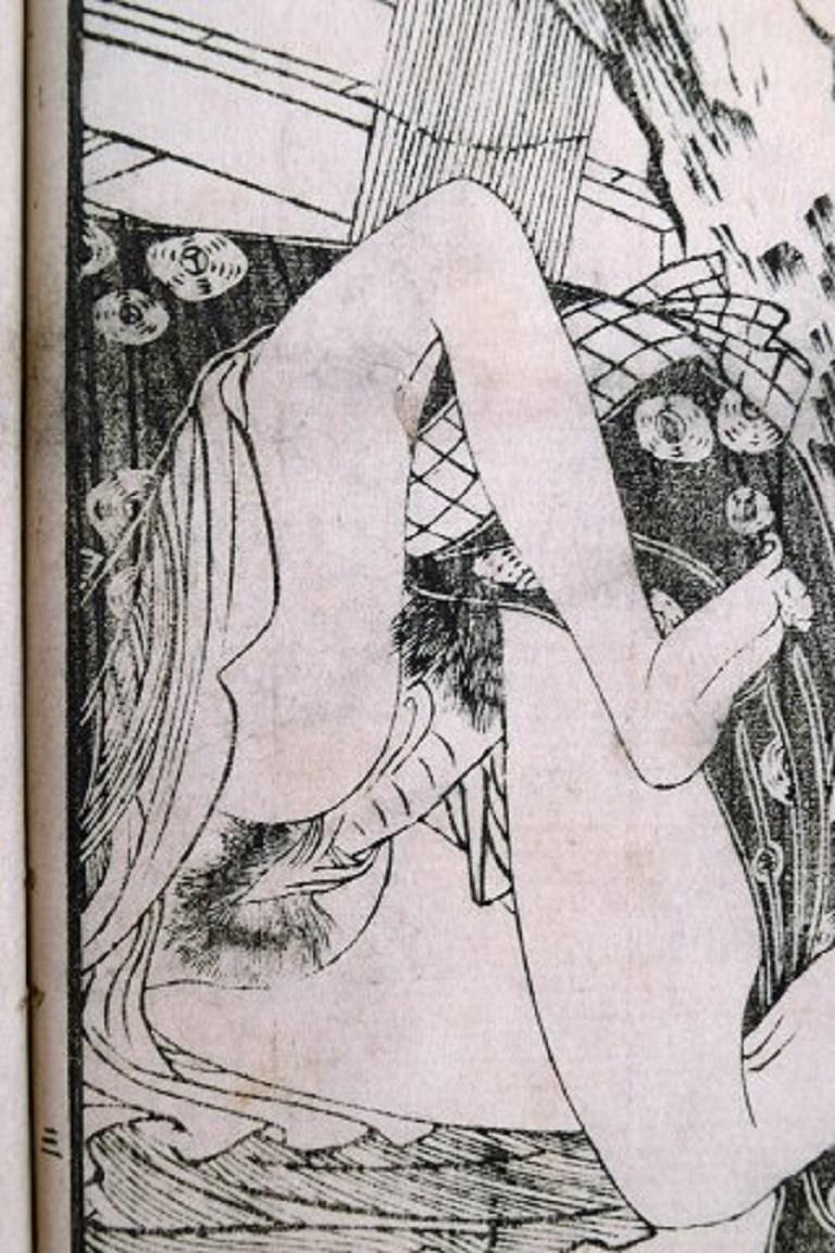 Papier Kitagawa Utamaro II:: livre japonais Shunga avec des images érotiques gravées sur bois