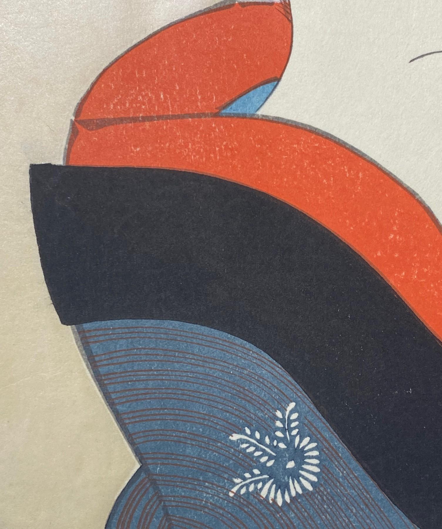 Kitagawa Utamaro Japanese Woodblock Print  Naniwa Okita Admiring Herself For Sale 3