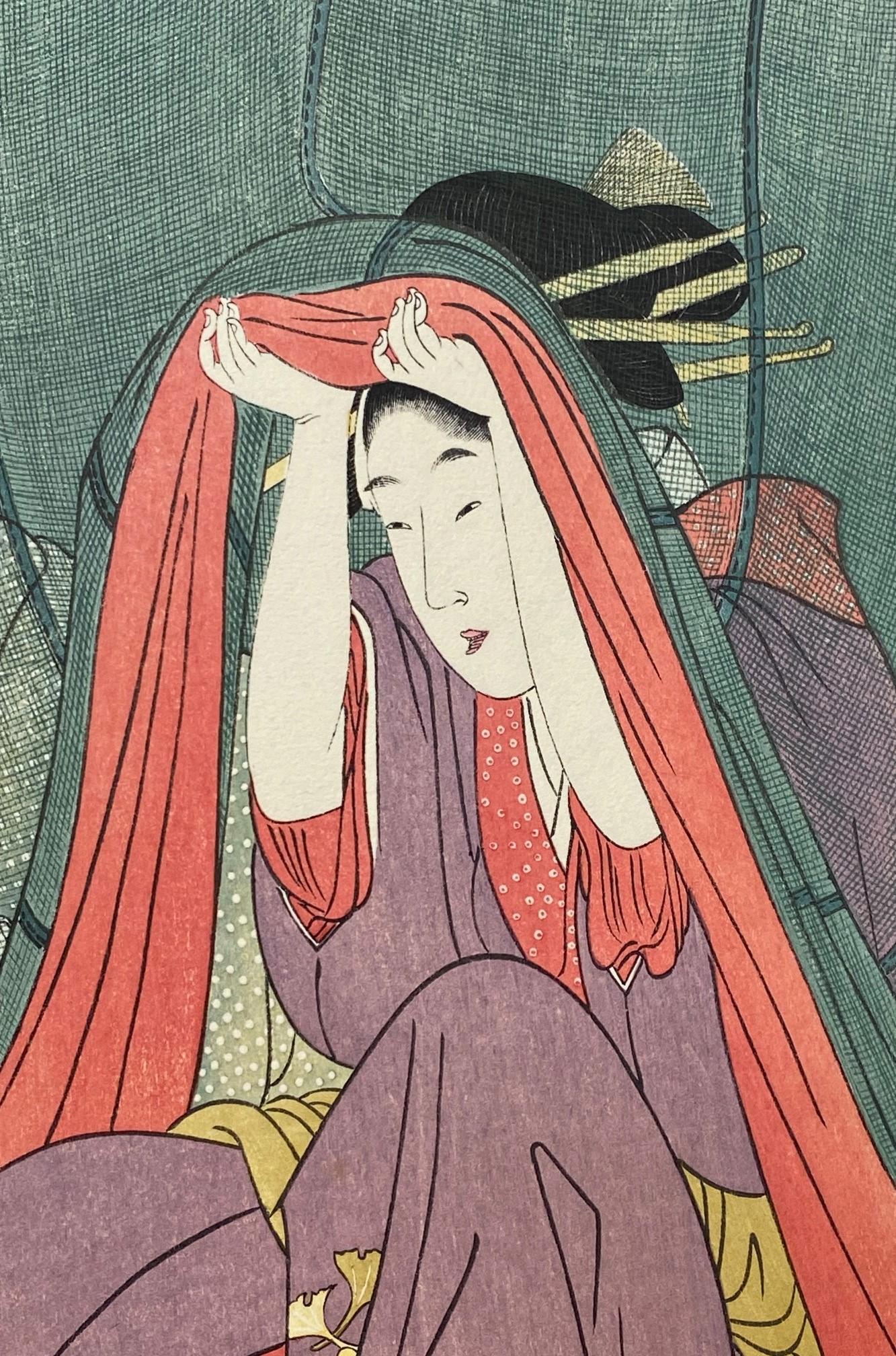 Edo Kitagawa Utamaro Japanese Woodblock Print The Mosquito Net Women With Opium Pipe
