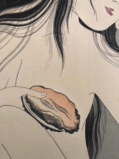 Awabi Diver with shell - Japanese Woodblock print by Kitagawa Utamaro