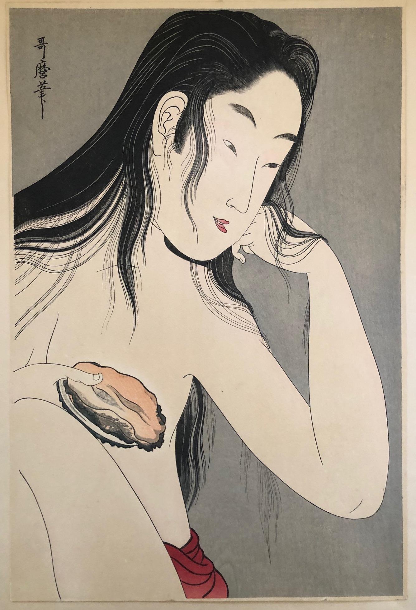 Awabi Diver with shell - Japanese Woodblock print by Kitagawa Utamaro  For Sale 2