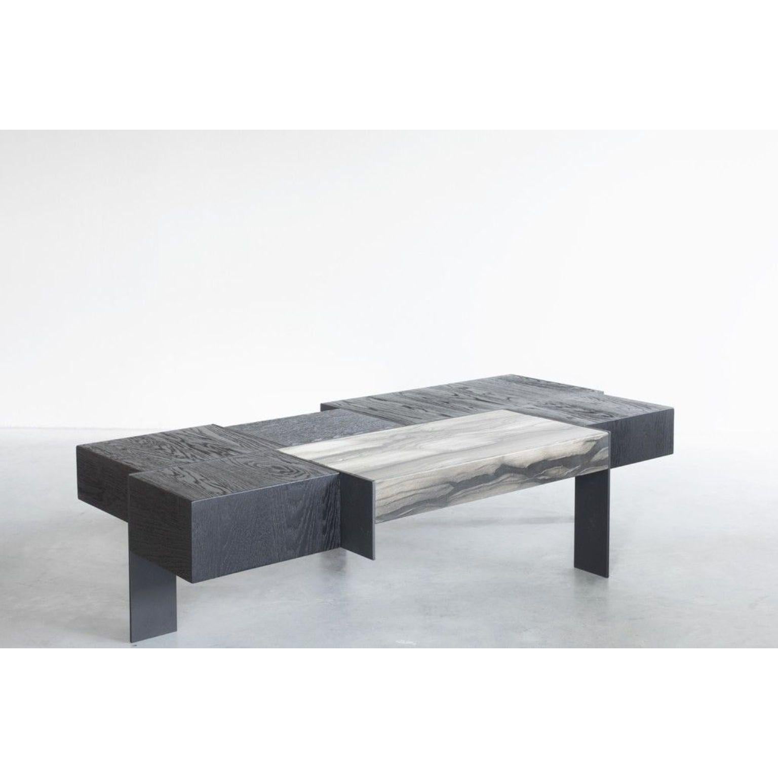 Kitale coffee table by Van Rossum
Dimensions: D164 x W81 x H35 cm
Materials: Oak, stone.

The wood is available in all standard Van Rossum colors, or in a matching finish to customer’s own sample.
The stone is available in Carrara Marble or