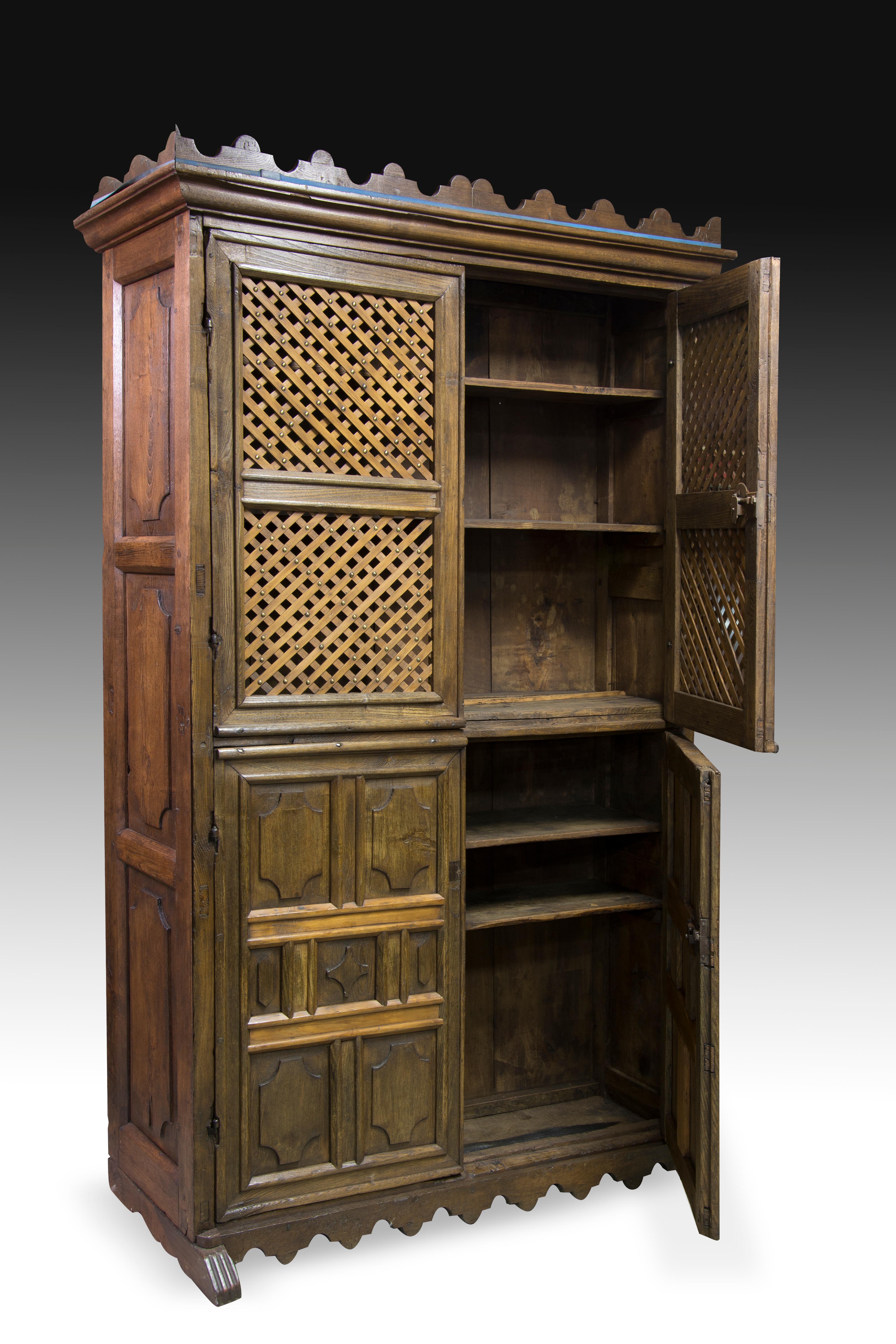 Cupboard or kitchen cabinet with the upper area with a 