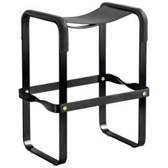 Tabouret de comptoir de cuisine, am designs Contemporary, acier noir fumé et cuir noir