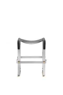 Taburete de barra de cocina contemporáneo Acero viejo plateado y cuero negro