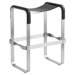 Kitchen Counter Stool, Contemporary Design, Old Silver Steel and Black Leather