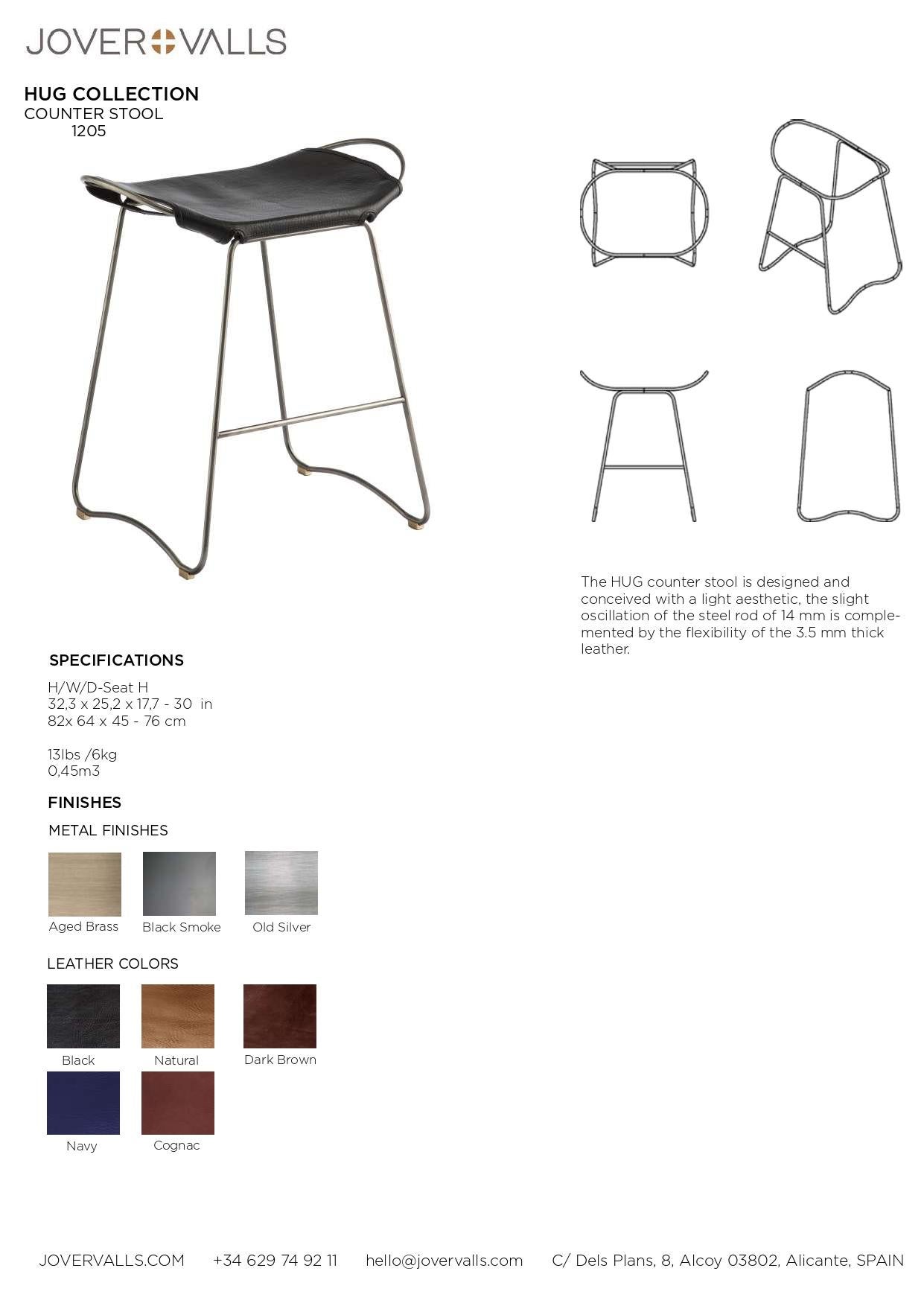 Contemporary Kitchen Organic Counter Bar Stool Old Silver Metal Black Leather   Neuf - En vente à Alcoy, Alicante