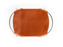 Tabouret de bar de comptoir Contemporary Silver Metal & Natural Tobacco Leather