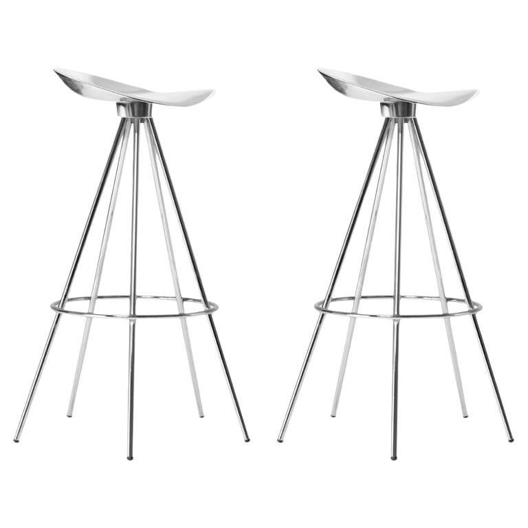 Kitchen Counter Stools model "Jamacia" by Pepe Cortes Silver Seat, Chromed Steel For Sale
