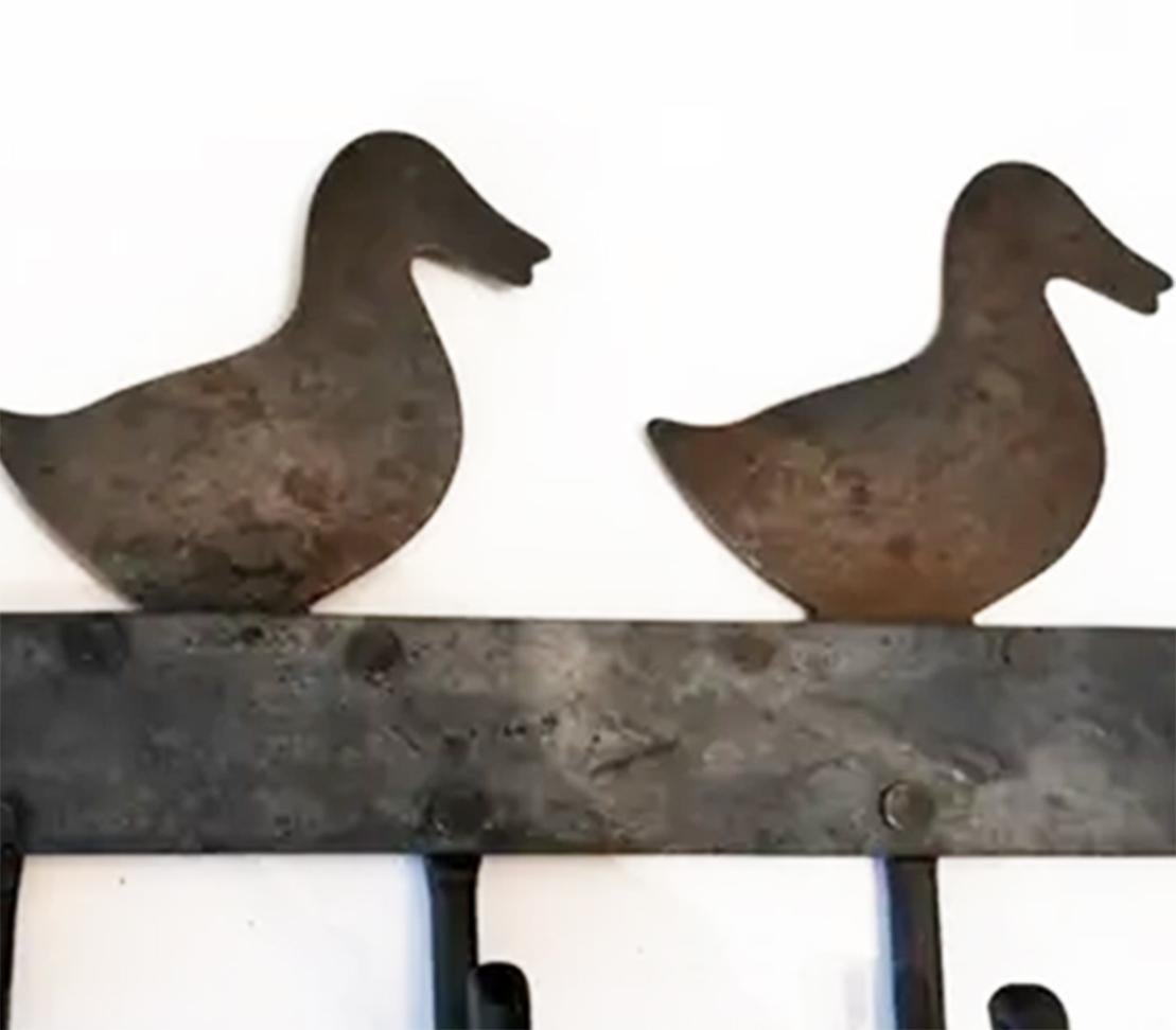 Rustic Kitchen Hanger  Utensil Duck Shaped Handmade Iron  Spain  Early 20th Century