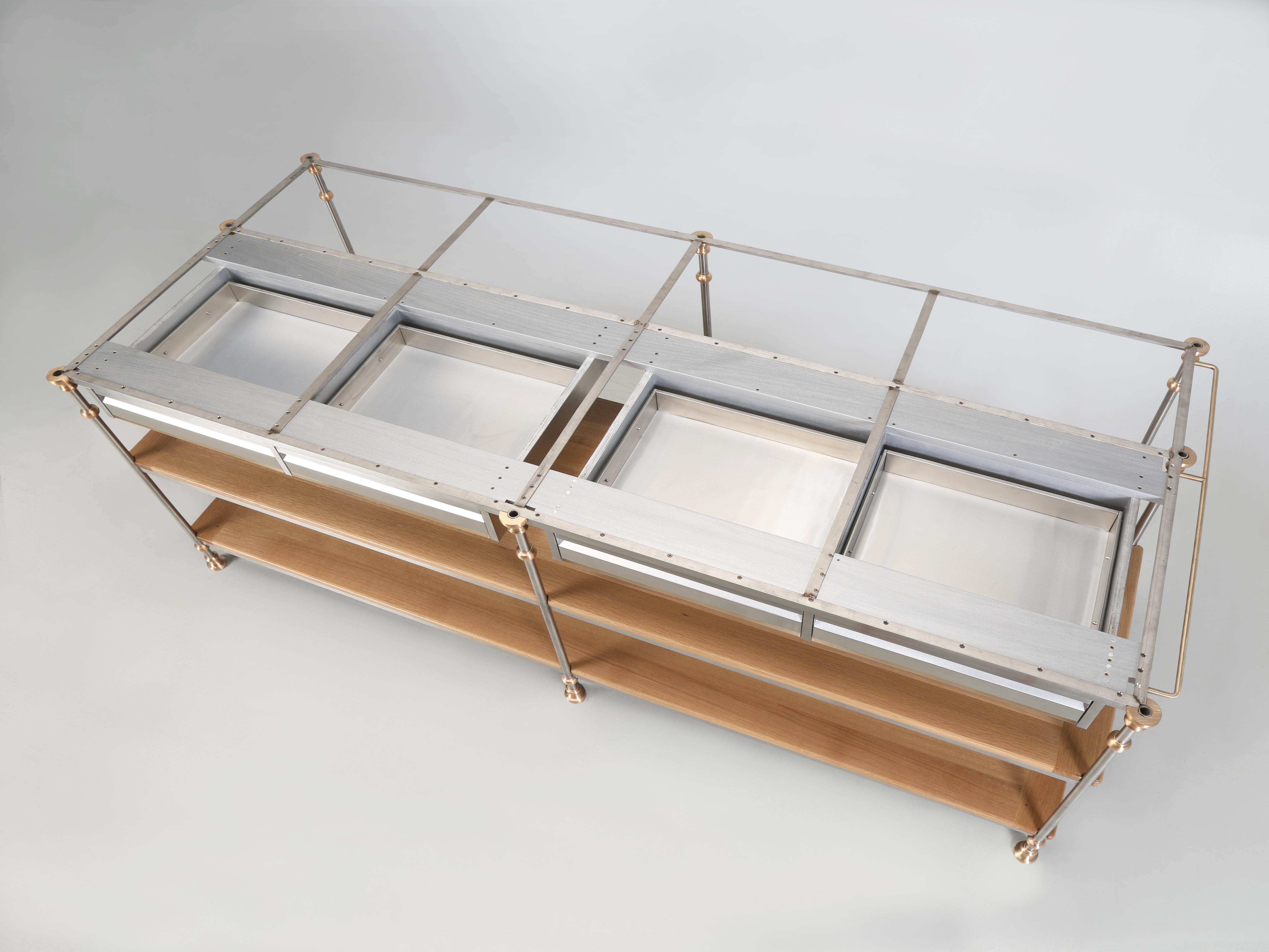 American Kitchen Island in Stainless Bronze Oak Made to Order Chicago Any Size or Finish For Sale
