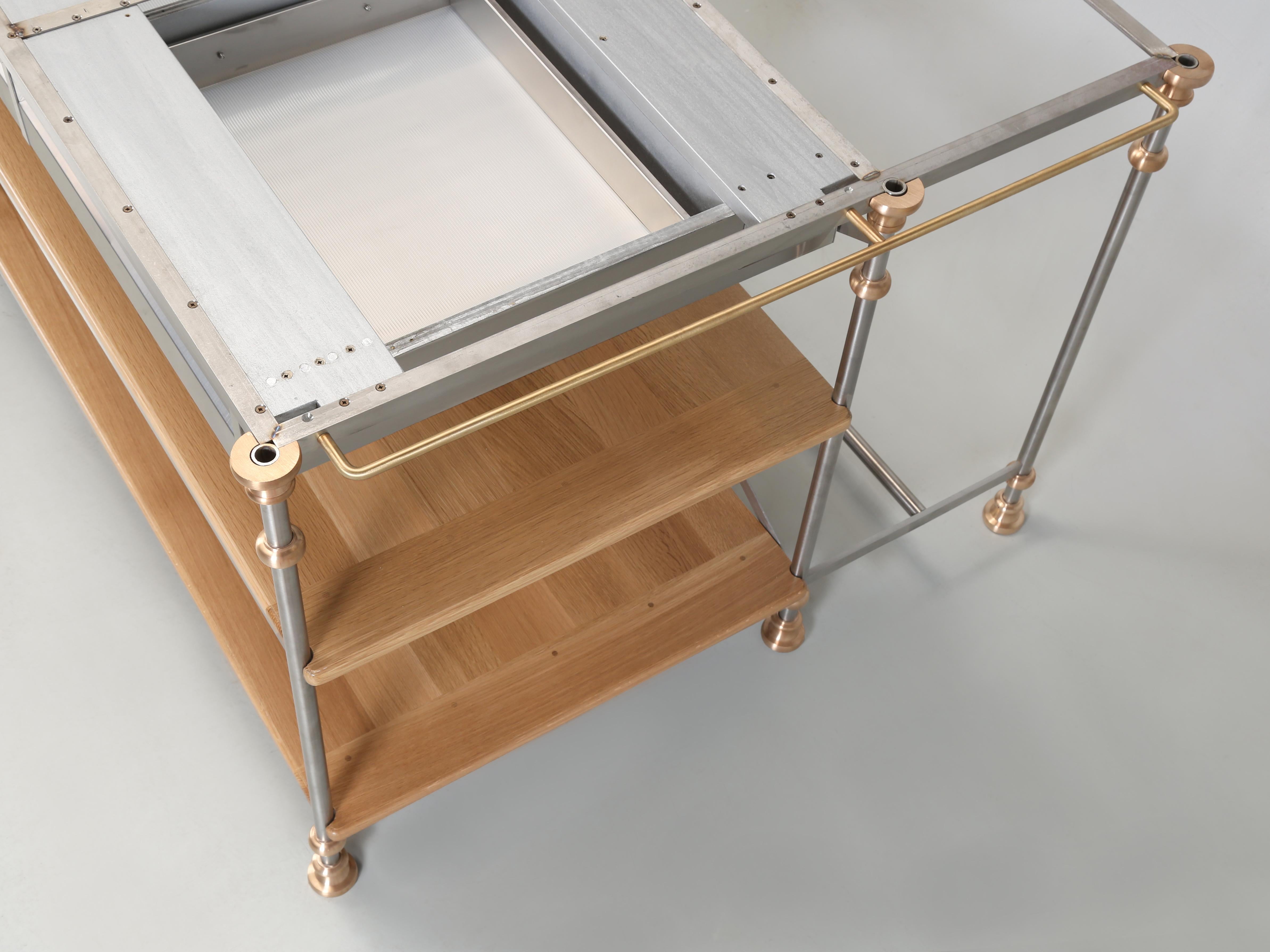 Bleached Kitchen Island in Stainless Bronze Oak Made to Order Chicago Any Size or Finish For Sale