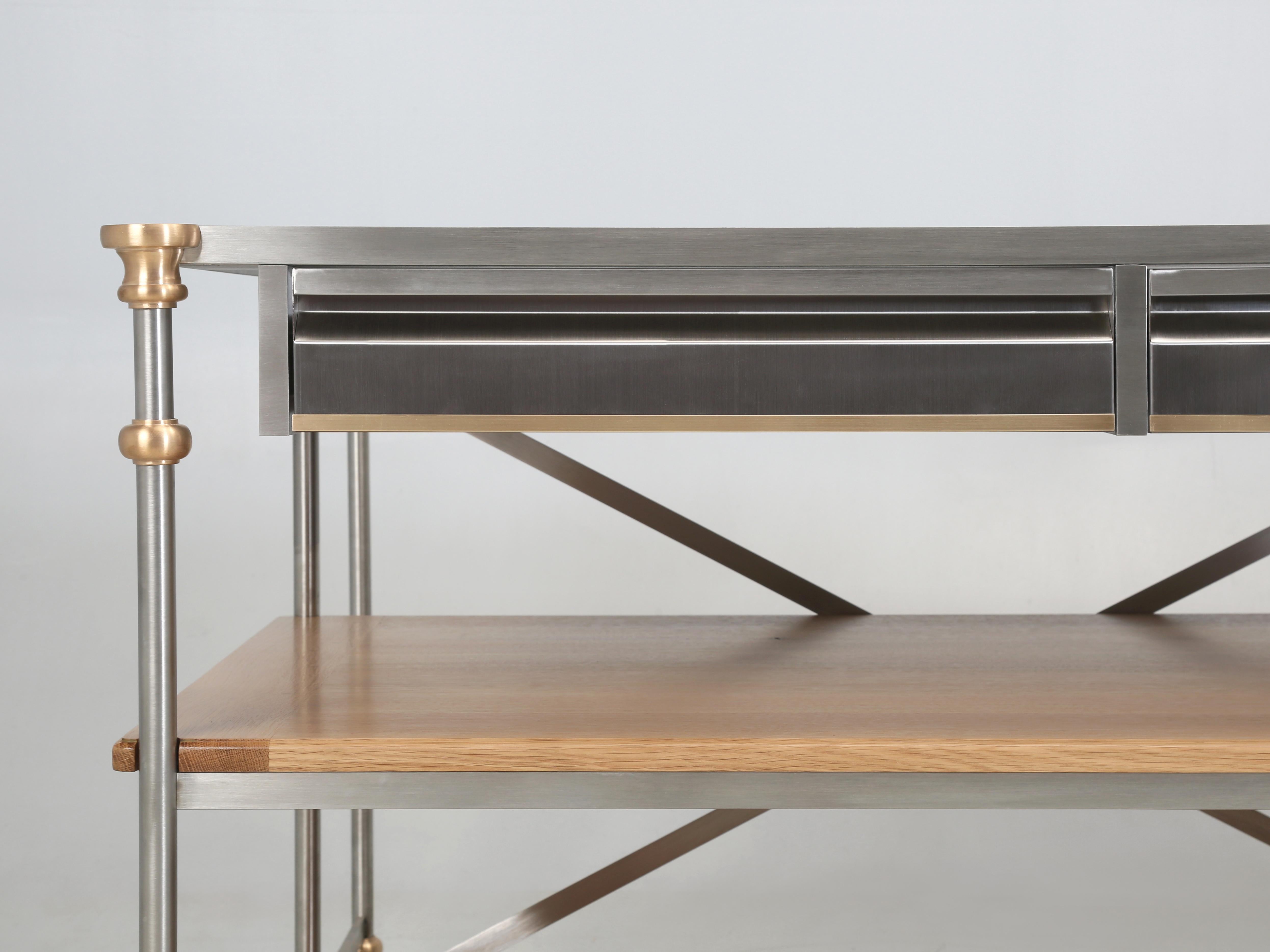 Metal Kitchen Island in Stainless Bronze Oak Made to Order Chicago Any Size or Finish For Sale