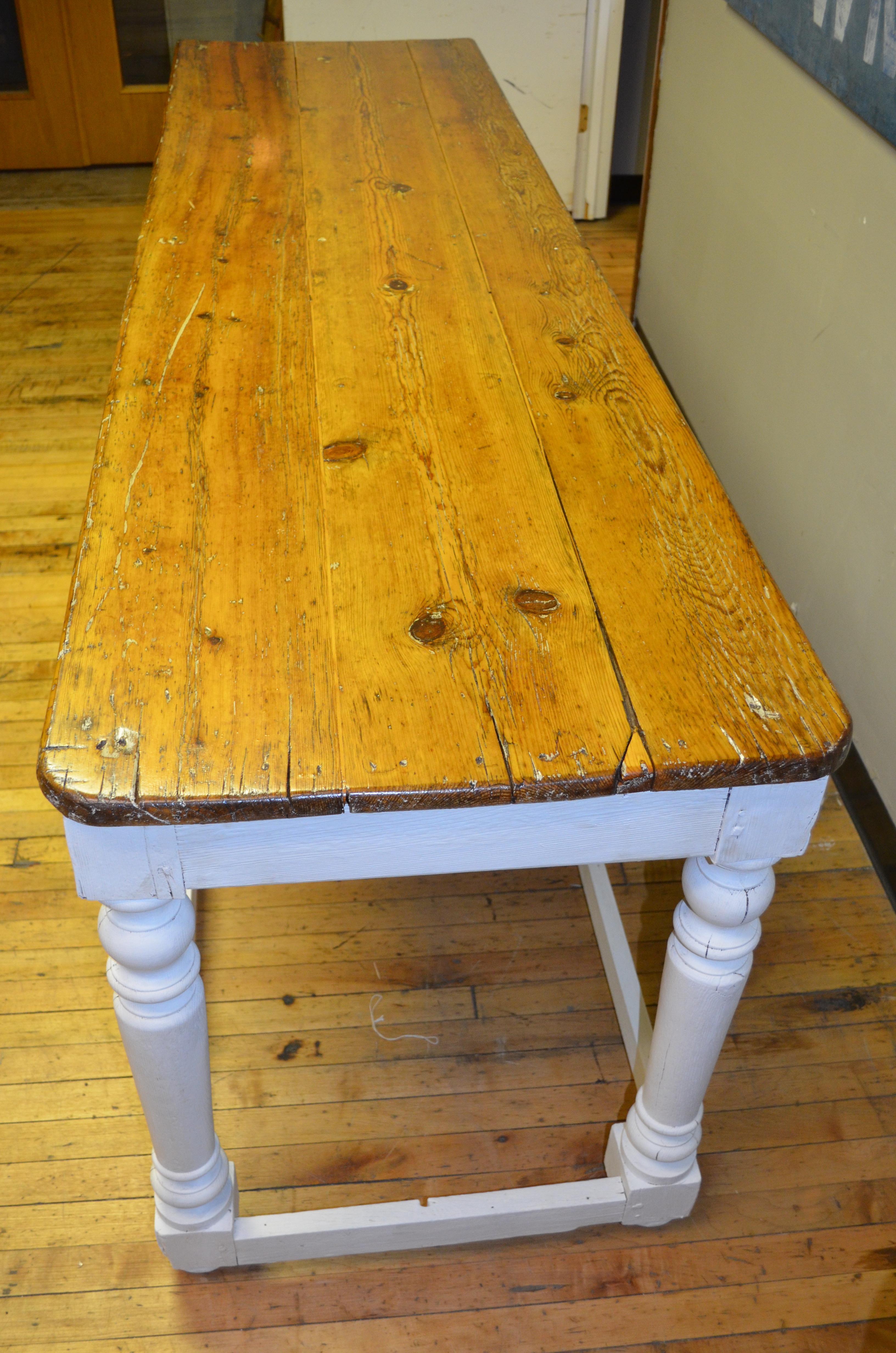Kitchen Island Restaurant Prep from Rectory Table 100 Years Old. Ships Free. In Good Condition In Madison, WI