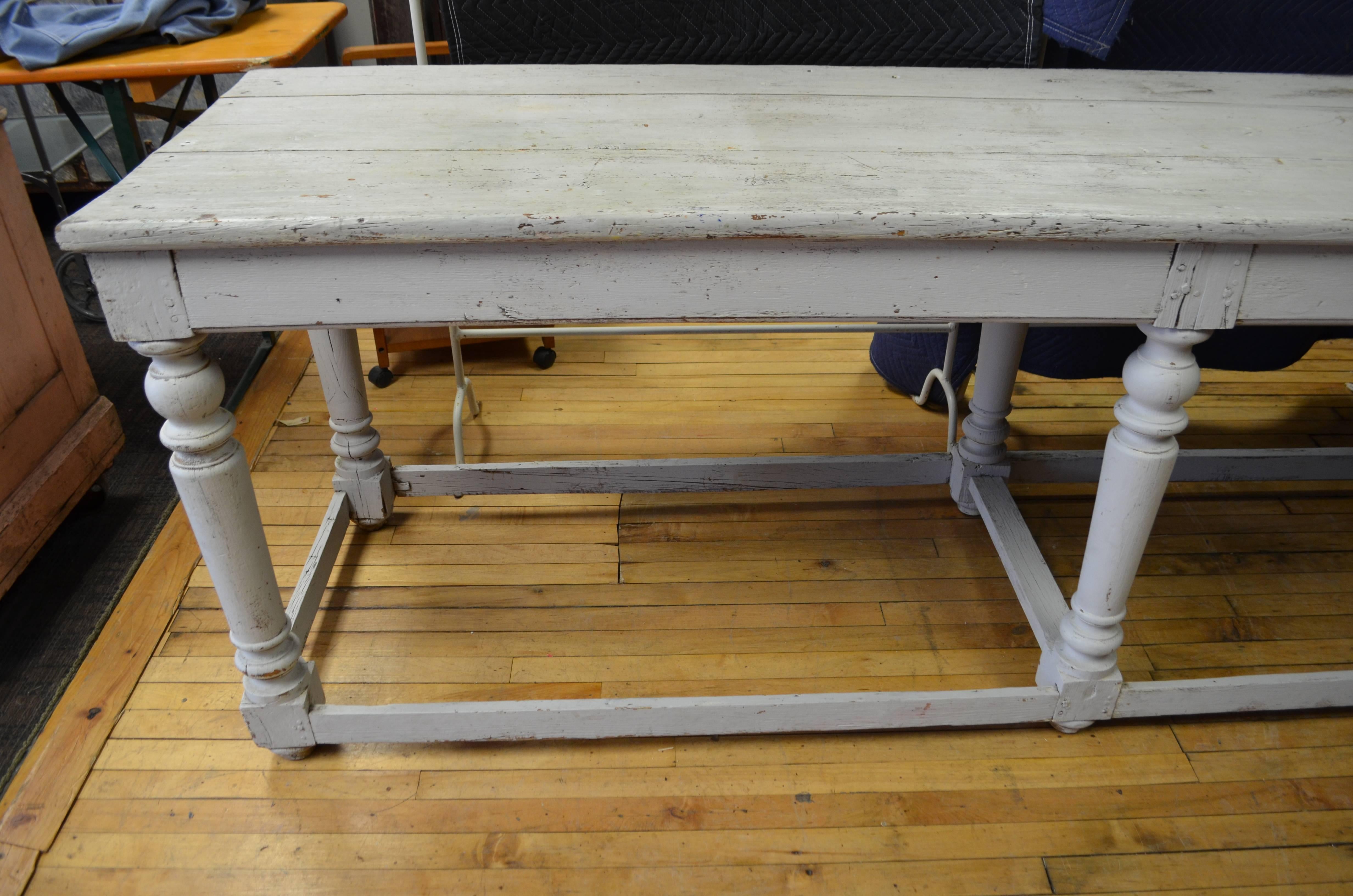 Arts and Crafts Kitchen Island Restaurant Serving Prep Table Refectory Console, 100 Years Old