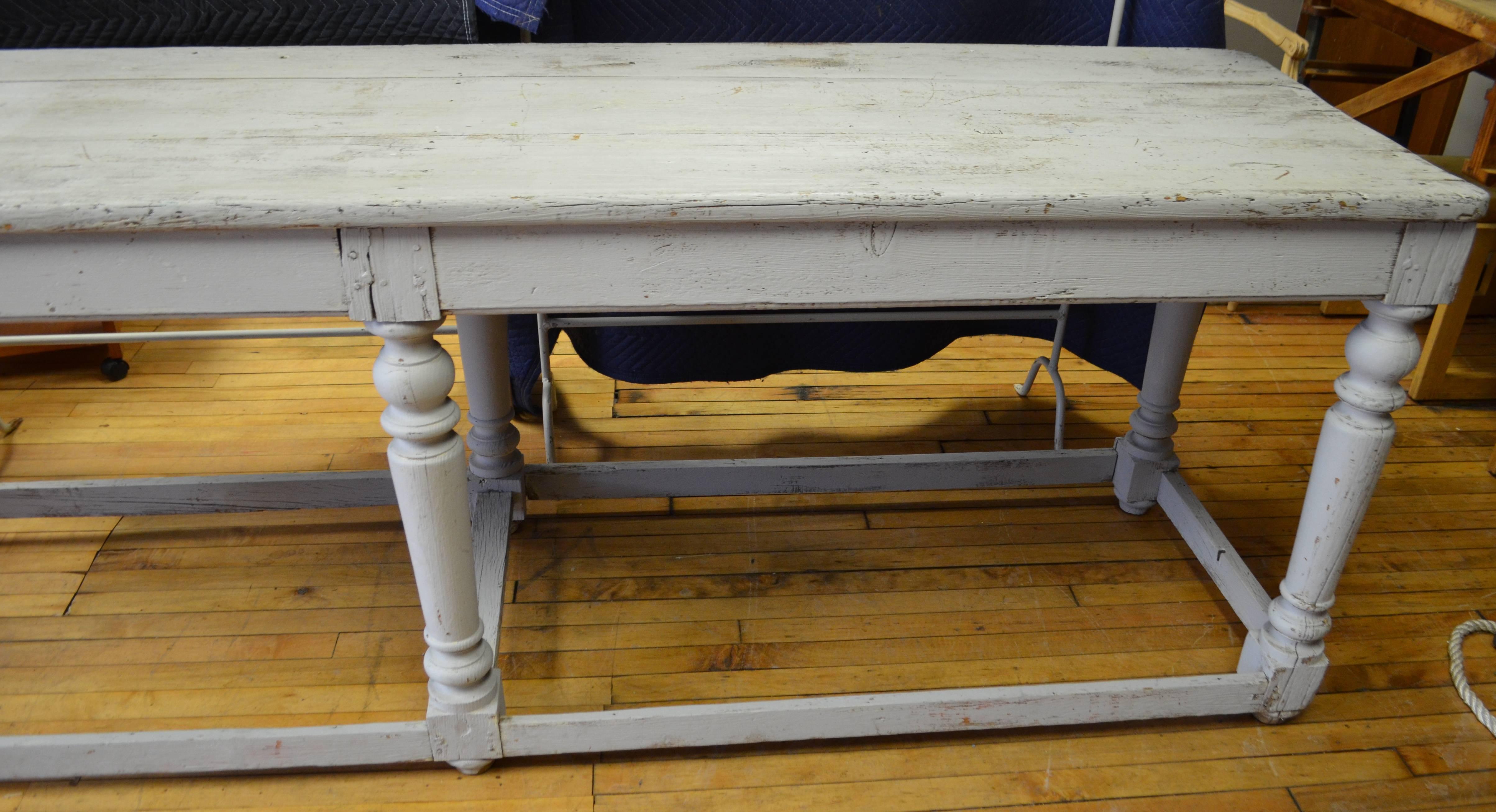 American Kitchen Island Restaurant Serving Prep Table Refectory Console, 100 Years Old
