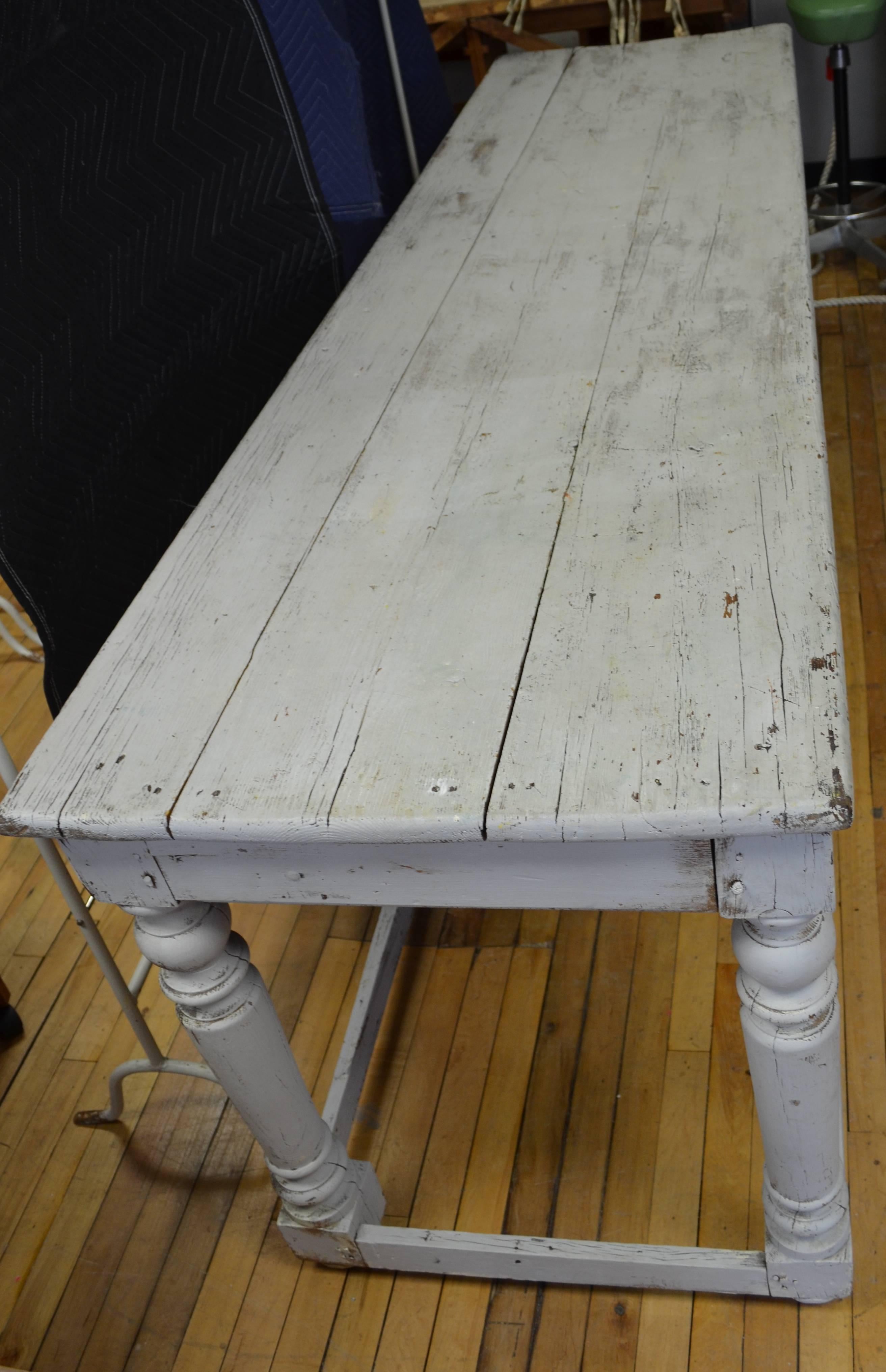 Kitchen Island Restaurant Serving Prep Table Refectory Console, 100 Years Old In Good Condition In Madison, WI