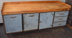 Kitchen Island Worktable with Butcher Block Maple Top on Steel Base, circa 1930s