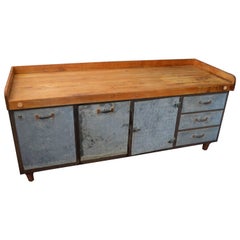 Used Kitchen Island Worktable with Butcher Block Maple Top on Steel Base, circa 1930s