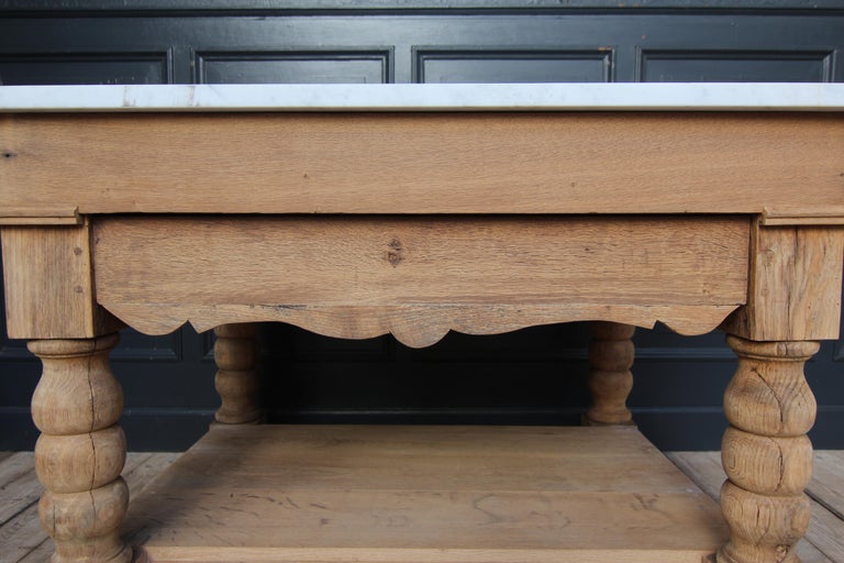 Kitchen Prep Table or Kitchen Island Made of Oak and Carrara Marble at