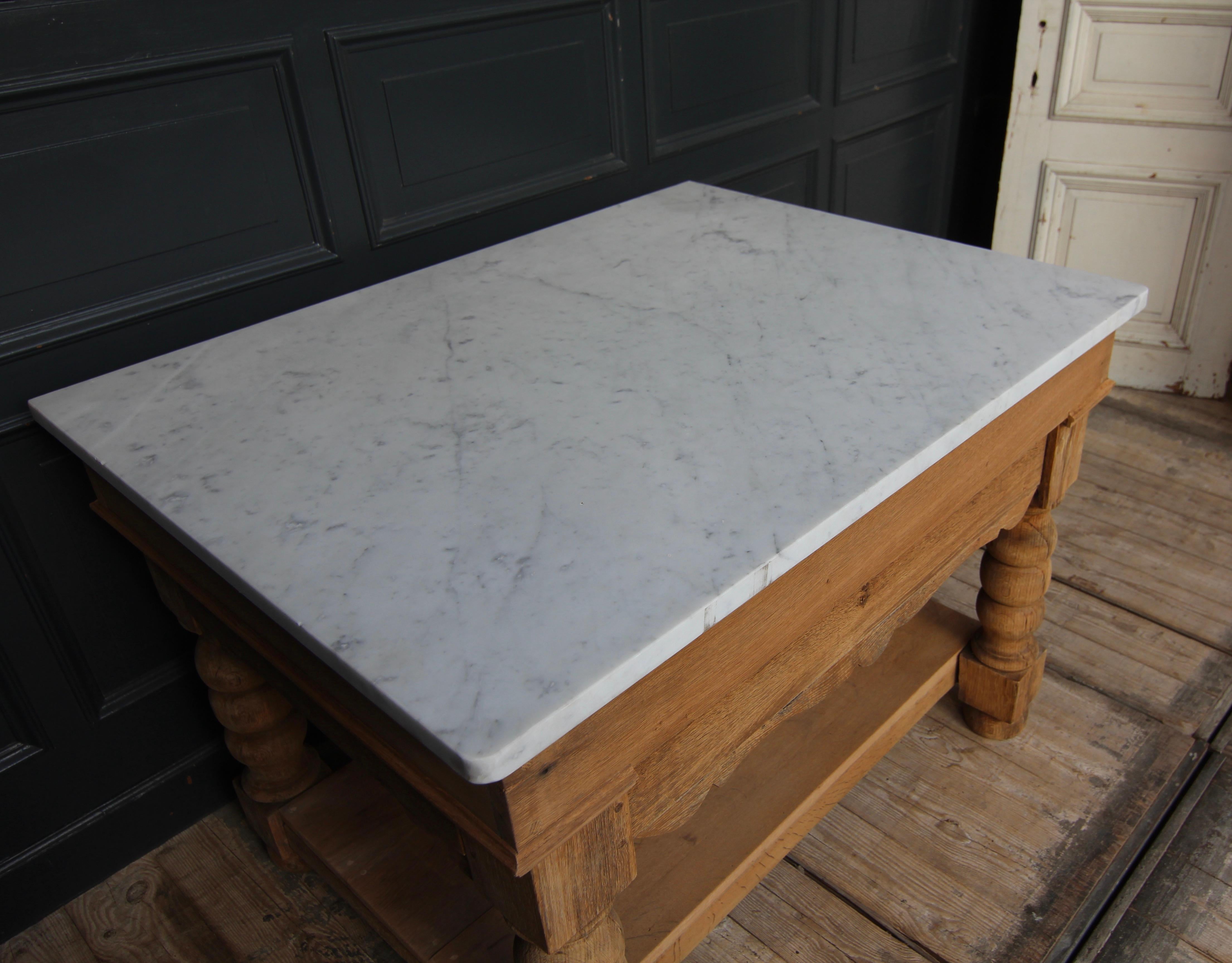 Kitchen Prep Table or Kitchen Island Made of Oak and Carrara Marble 8