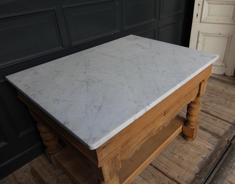 Kitchen Prep Table or Kitchen Island Made of Oak and Carrara Marble at