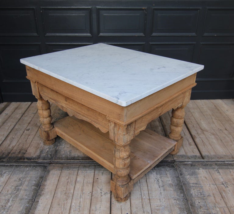 Kitchen Prep Table or Kitchen Island Made of Oak and Carrara Marble at