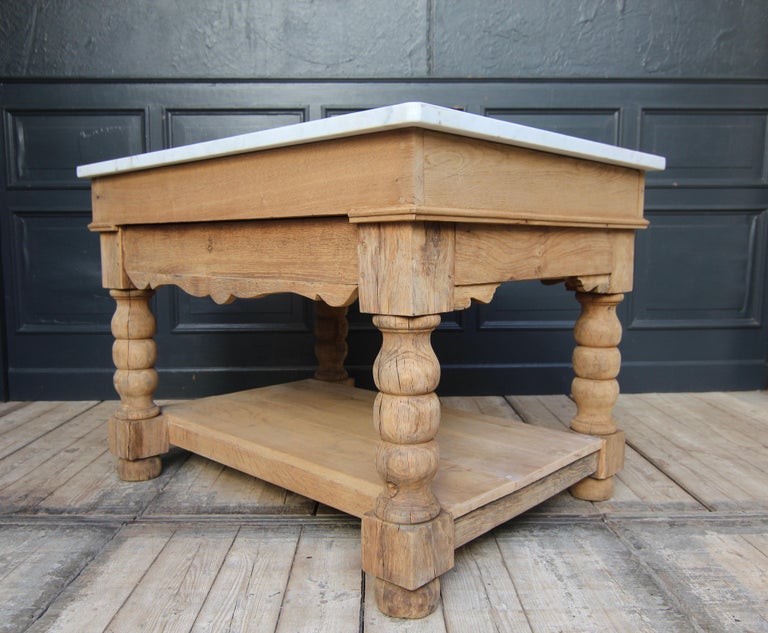 Kitchen Prep Table or Kitchen Island Made of Oak and Carrara Marble at