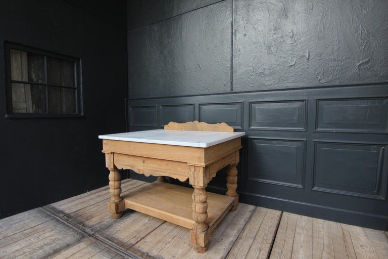 Kitchen Prep Table or Kitchen Island Made of Oak and Carrara Marble at ...