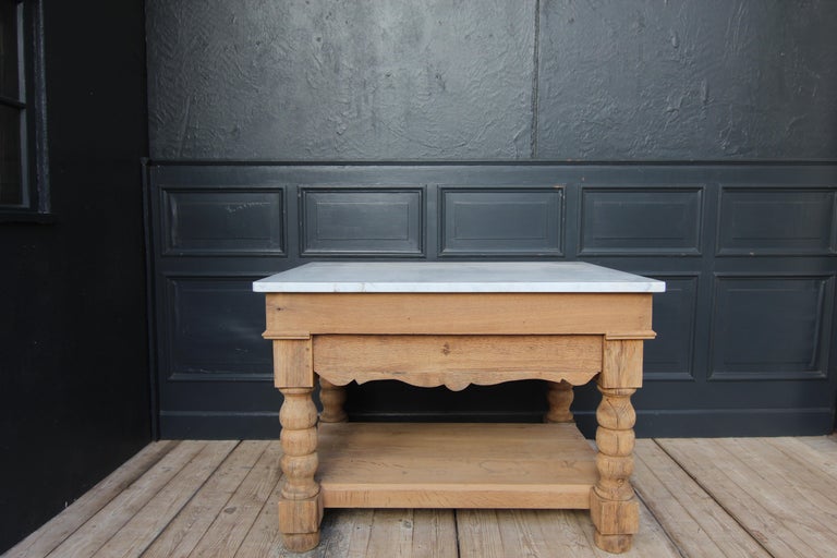 Kitchen Prep Table or Kitchen Island Made of Oak and Carrara Marble at